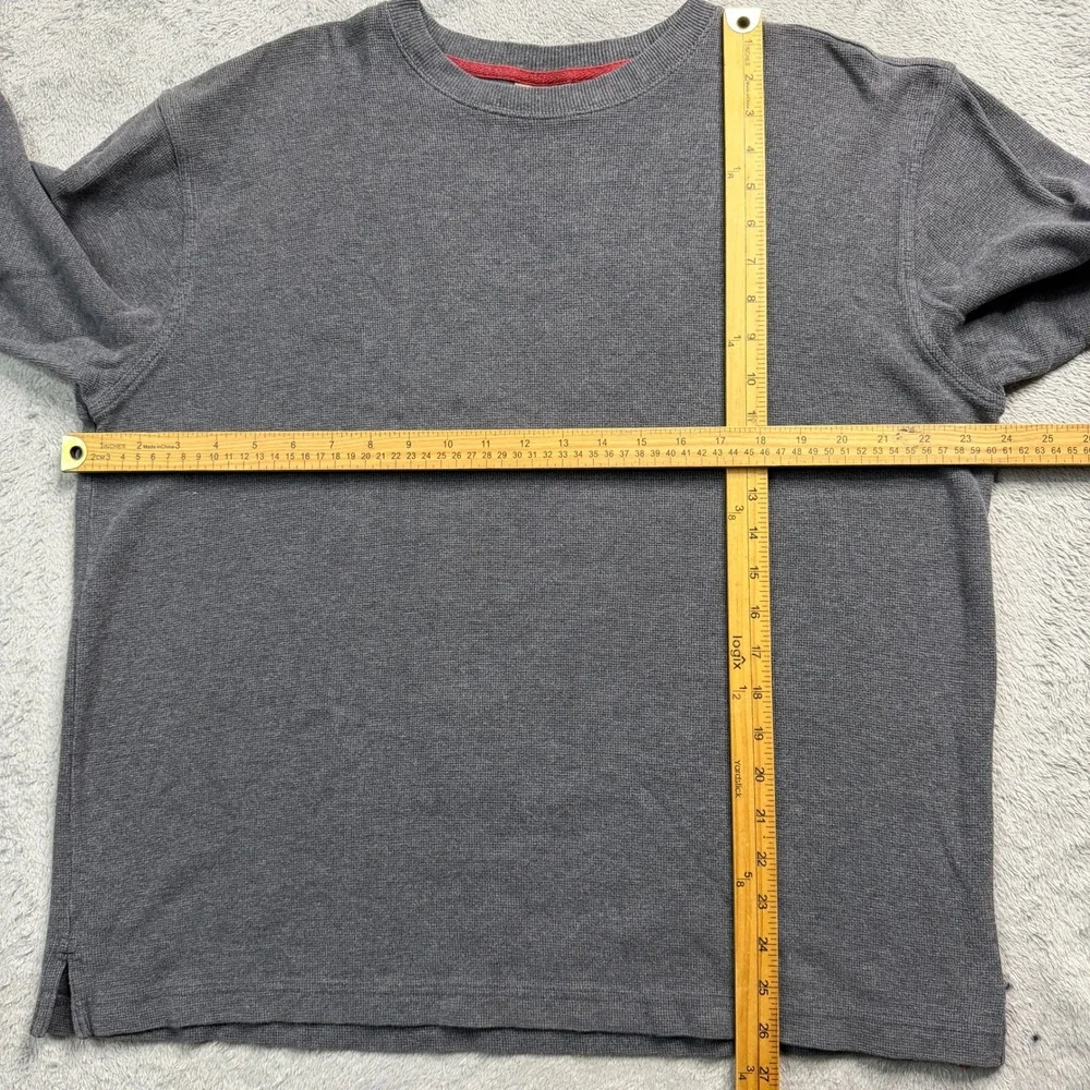 LL Bean Mens Waffle Knit Thermal Shirt Gray Long Sleeve Cotton Crewneck Large